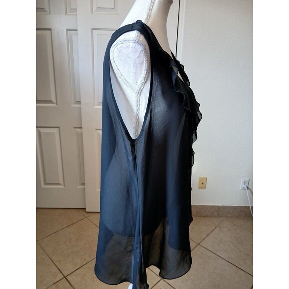 Daniel Rainn Women Blouse L Black Sleeveless Ruffle Front Top‎ Casual Minimalist - Picture 3 of 13